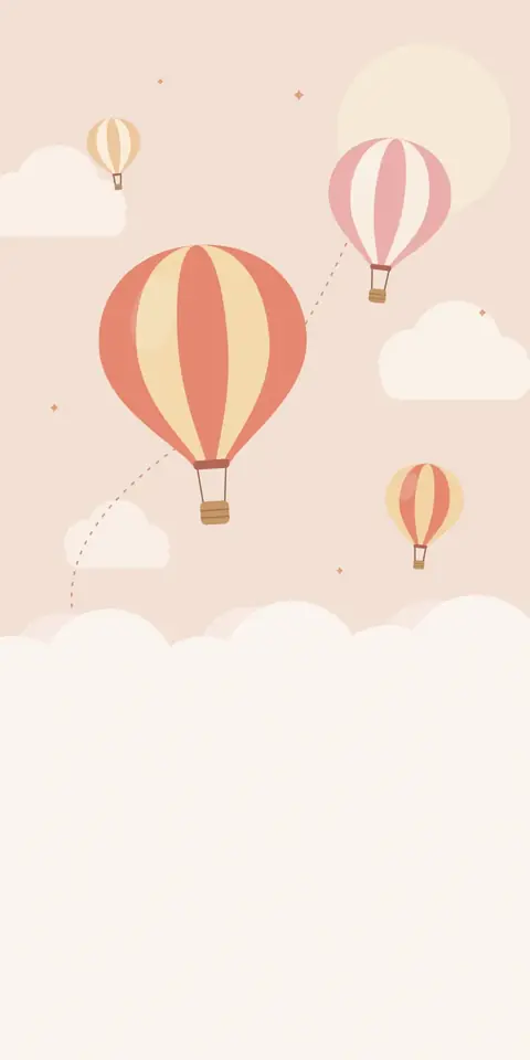 Digital christening invitation for a girl, Blush hot-air balloons design