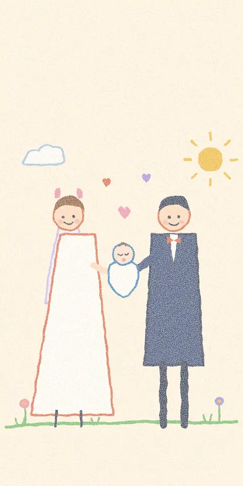 Digital wedding and christening invitation, Family drawing design